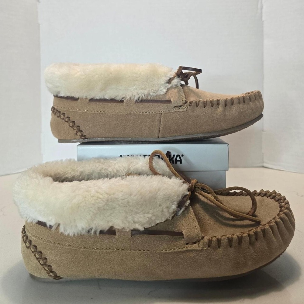 Minnetonka Women's Chrissy Moccasin Slip On Suede Faux Fur Lined Cinnamon - 9 US